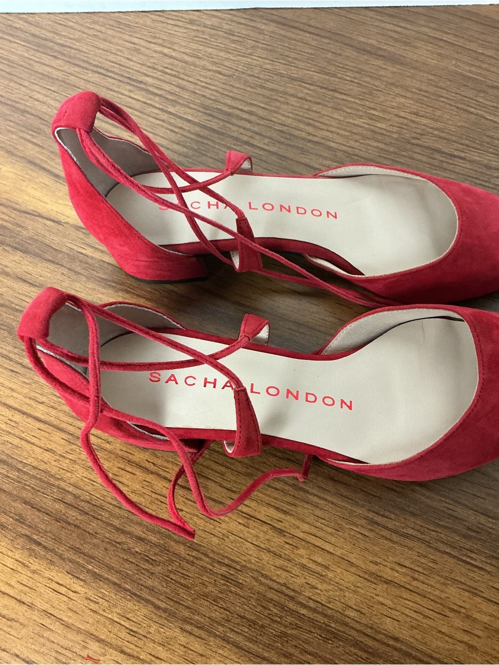 Sacha London Red Suede Pointed Lace-Up Block Heel Women’s Size 8 - Picture 5 of 6